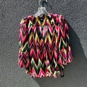Petite-Small -INC International Concepts - Chevron Rainbow Polyester Blouse